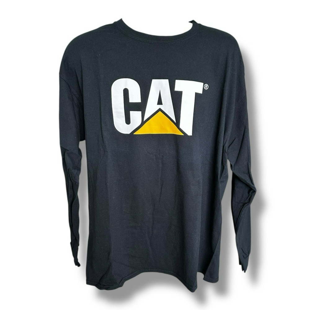 CAT Caterpillar Heavy Equipment Long Sleeve Black Logo Graphic T-shirt Size XL